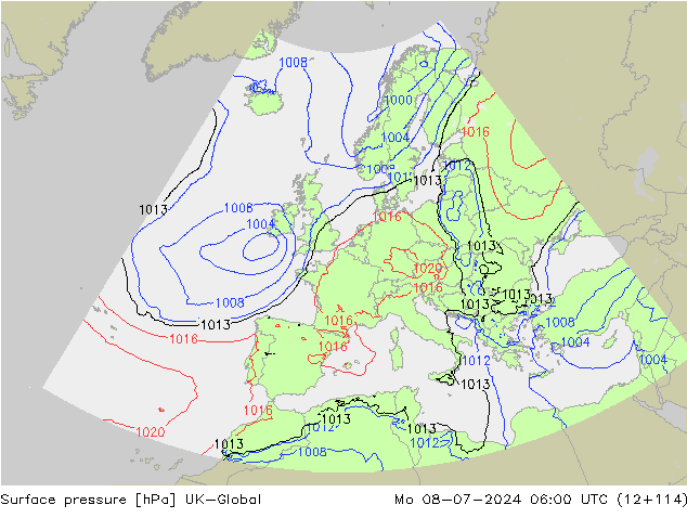 地面气压 UK-Global 星期一 08.07.2024 06 UTC