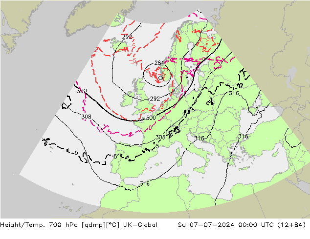 Hoogte/Temp. 700 hPa UK-Global zo 07.07.2024 00 UTC