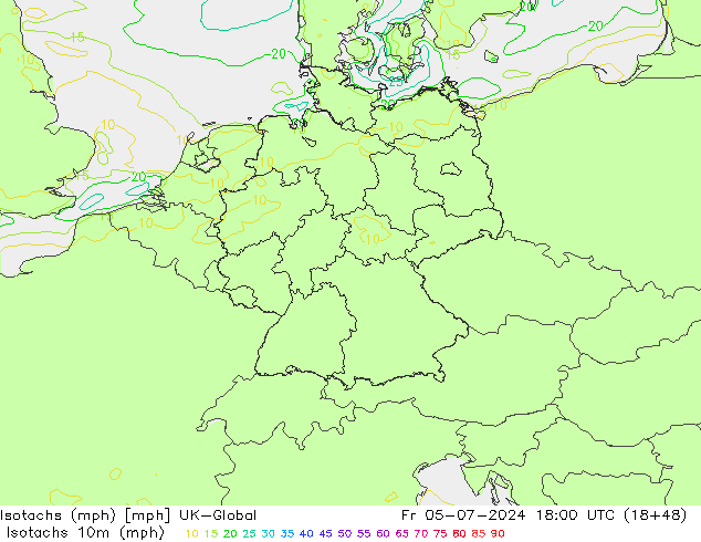 Isotachen (mph) UK-Global vr 05.07.2024 18 UTC