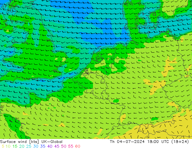风 10 米 UK-Global 星期四 04.07.2024 18 UTC