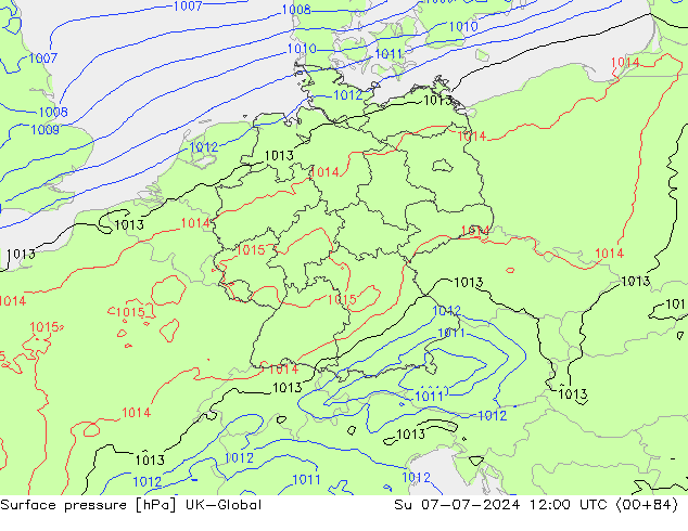 地面气压 UK-Global 星期日 07.07.2024 12 UTC