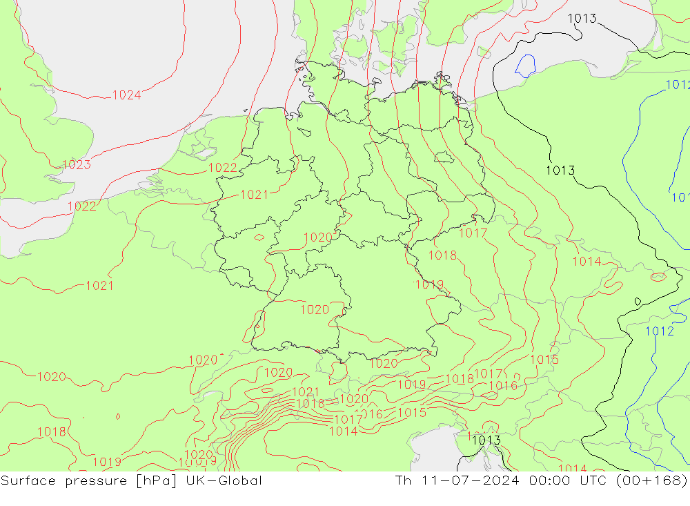 地面气压 UK-Global 星期四 11.07.2024 00 UTC