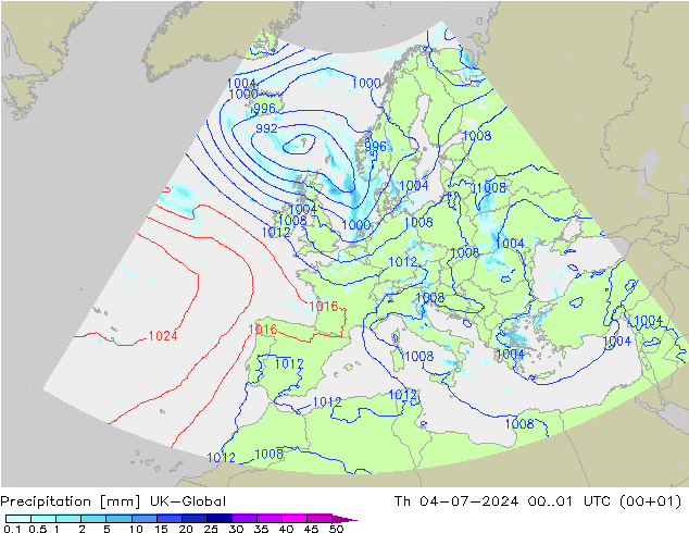 降水 UK-Global 星期四 04.07.2024 01 UTC
