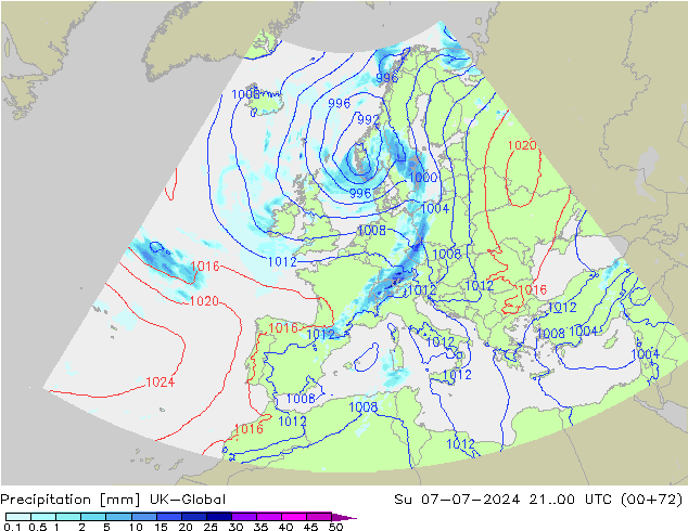降水 UK-Global 星期日 07.07.2024 00 UTC