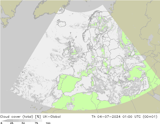 Bewolking (Totaal) UK-Global do 04.07.2024 01 UTC