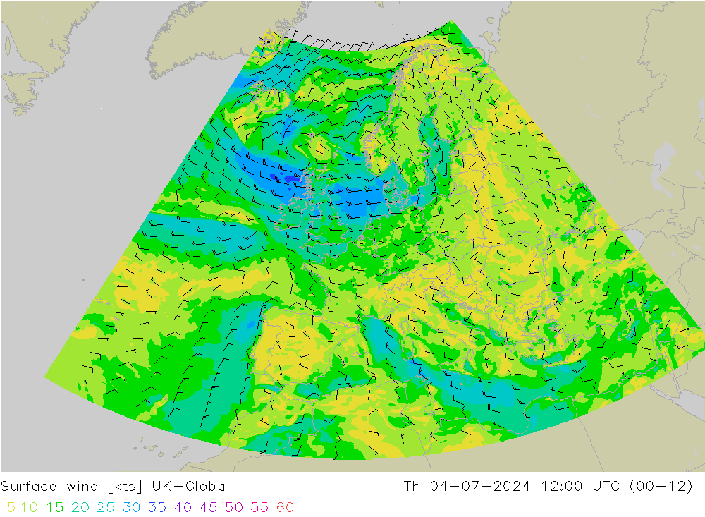 风 10 米 UK-Global 星期四 04.07.2024 12 UTC