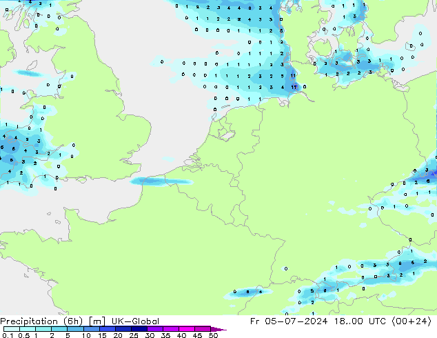 降水量 (6h) UK-Global 星期五 05.07.2024 00 UTC