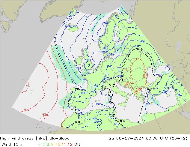 High wind areas UK-Global 星期六 06.07.2024 00 UTC