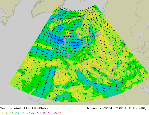风 10 米 UK-Global 星期四 04.07.2024 12 UTC