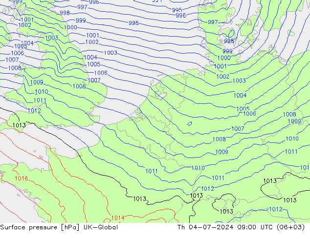 地面气压 UK-Global 星期四 04.07.2024 09 UTC