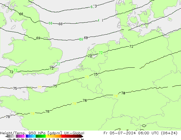 Hoogte/Temp. 950 hPa UK-Global vr 05.07.2024 06 UTC