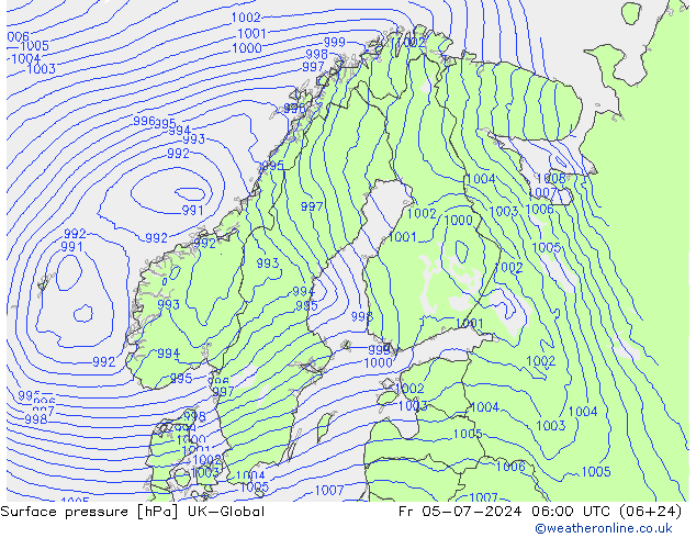地面气压 UK-Global 星期五 05.07.2024 06 UTC