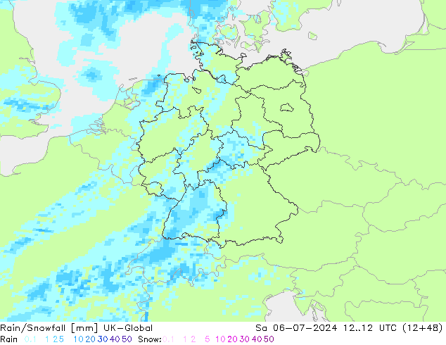 Regen/Sneeuwval UK-Global za 06.07.2024 12 UTC
