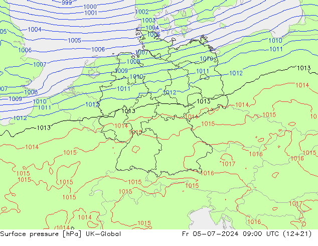 地面气压 UK-Global 星期五 05.07.2024 09 UTC