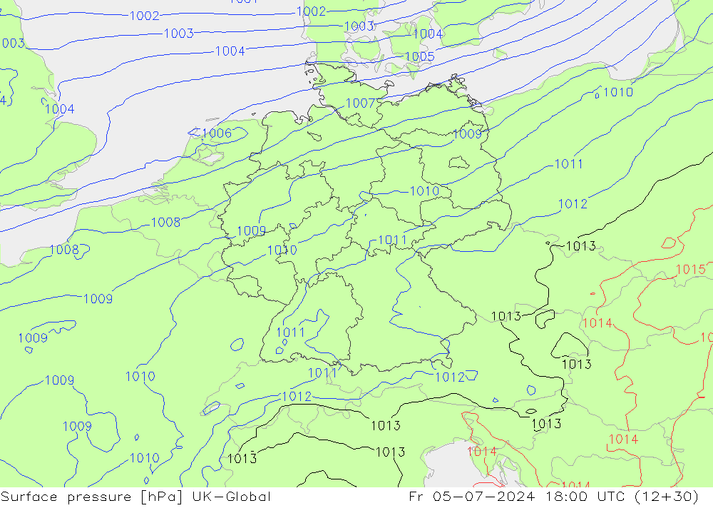 Luchtdruk (Grond) UK-Global vr 05.07.2024 18 UTC
