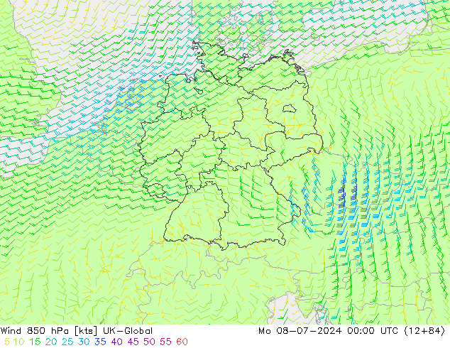风 850 hPa UK-Global 星期一 08.07.2024 00 UTC