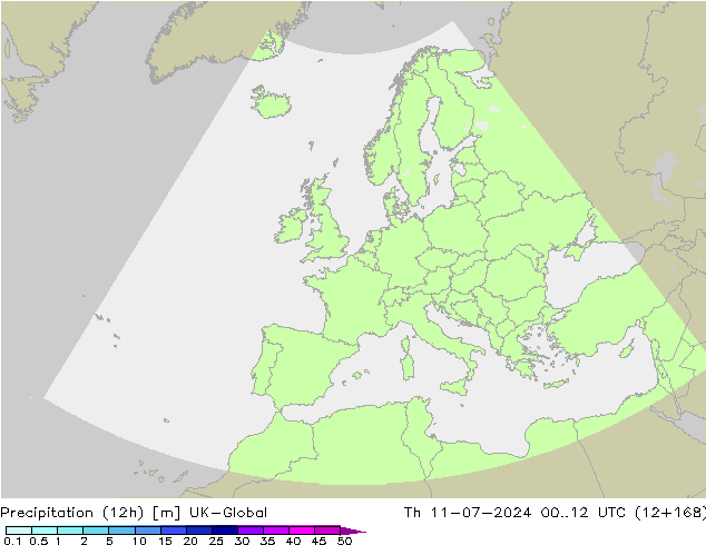 降水量 (12h) UK-Global 星期四 11.07.2024 12 UTC