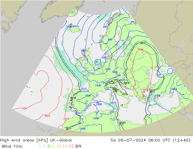 High wind areas UK-Global 星期六 06.07.2024 06 UTC