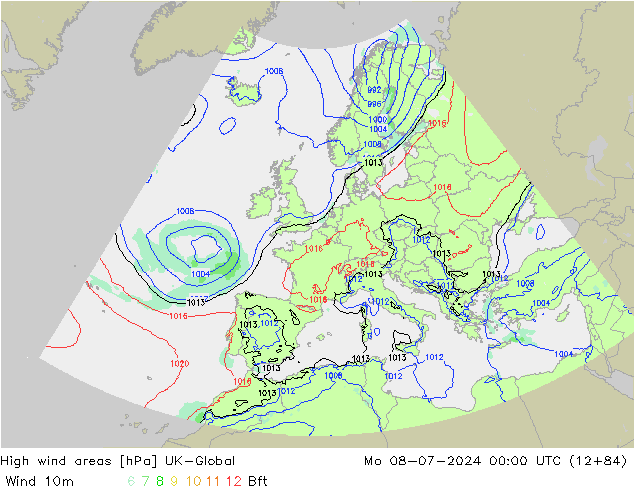 High wind areas UK-Global 星期一 08.07.2024 00 UTC