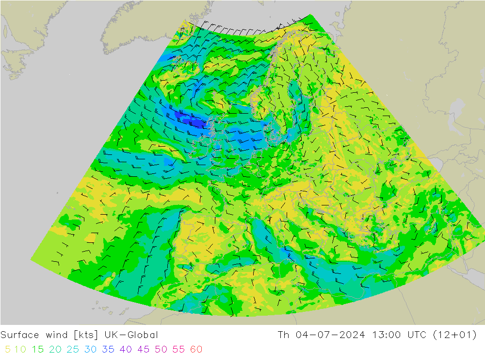 风 10 米 UK-Global 星期四 04.07.2024 13 UTC