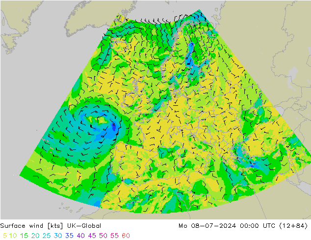 Wind 10 m UK-Global ma 08.07.2024 00 UTC