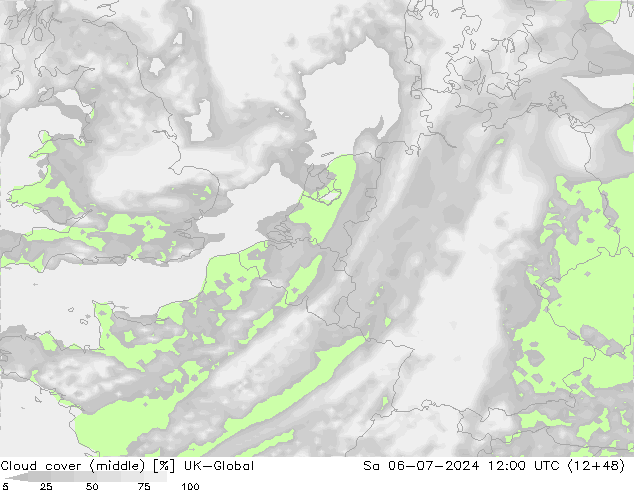 Bewolking (Middelb.) UK-Global za 06.07.2024 12 UTC