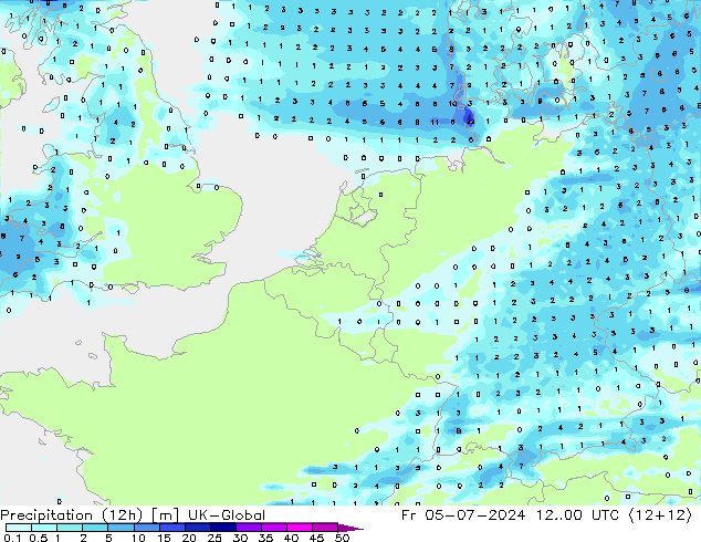 降水量 (12h) UK-Global 星期五 05.07.2024 00 UTC
