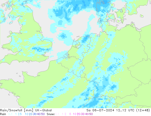 Rain/Snowfall UK-Global 星期六 06.07.2024 12 UTC