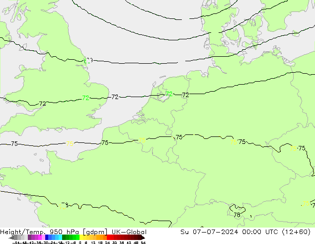 Hoogte/Temp. 950 hPa UK-Global zo 07.07.2024 00 UTC