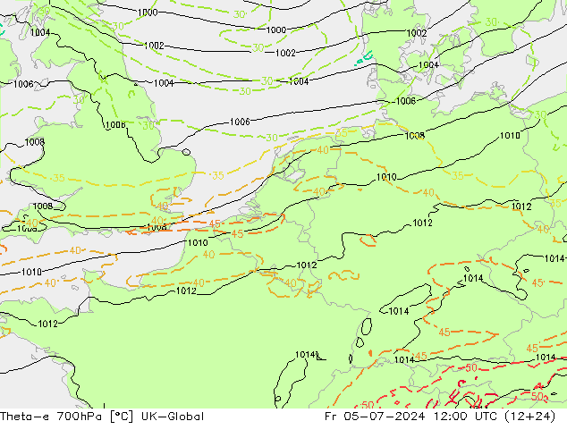 Theta-e 700hPa UK-Global vr 05.07.2024 12 UTC