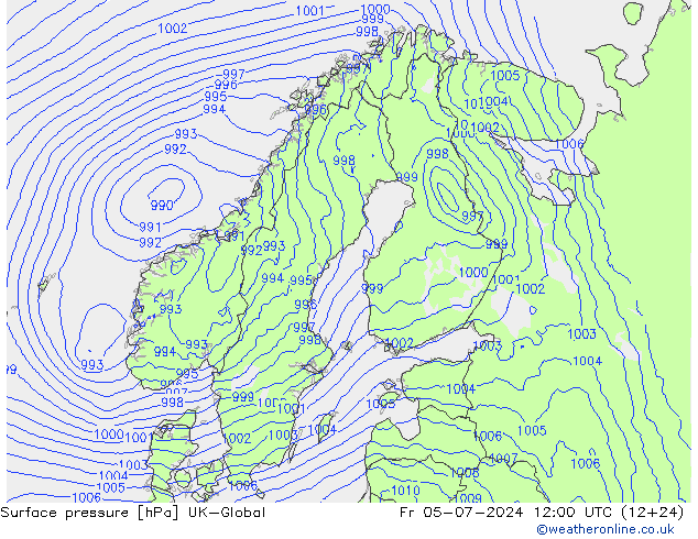 Luchtdruk (Grond) UK-Global vr 05.07.2024 12 UTC