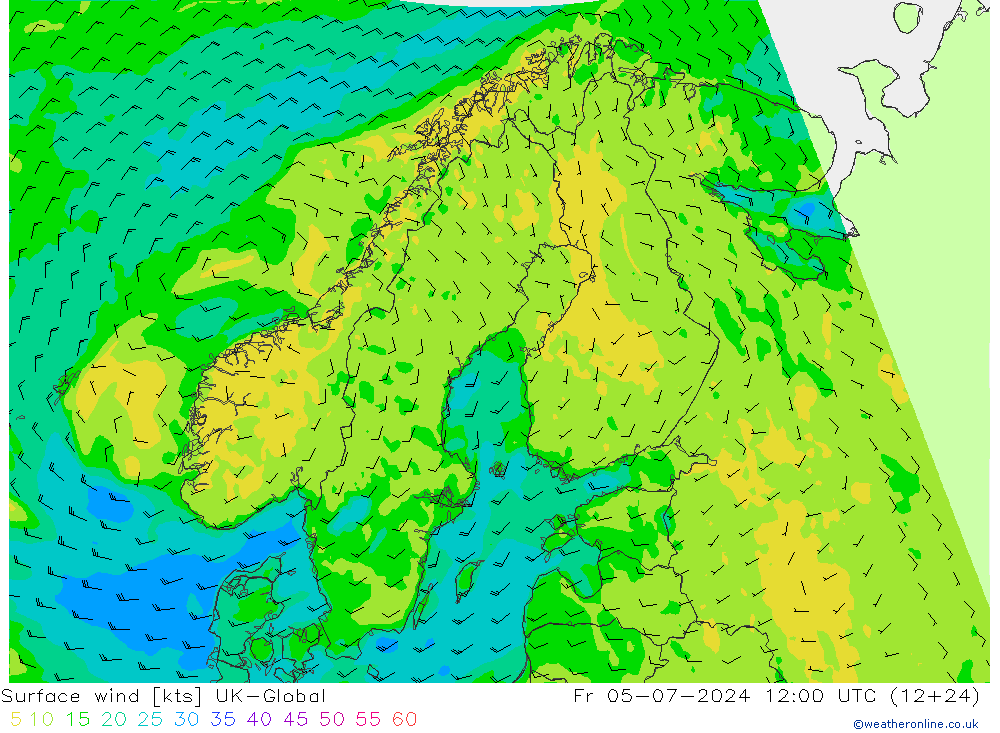 Wind 10 m UK-Global vr 05.07.2024 12 UTC
