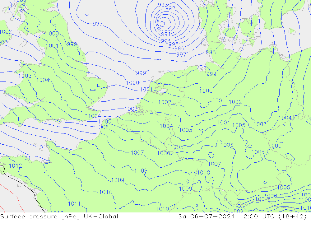 地面气压 UK-Global 星期六 06.07.2024 12 UTC