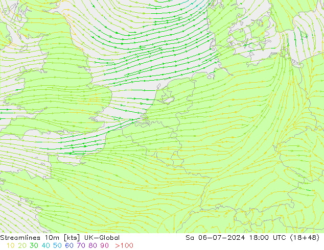 风 10m UK-Global 星期六 06.07.2024 18 UTC