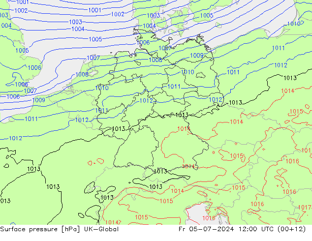 Luchtdruk (Grond) UK-Global vr 05.07.2024 12 UTC
