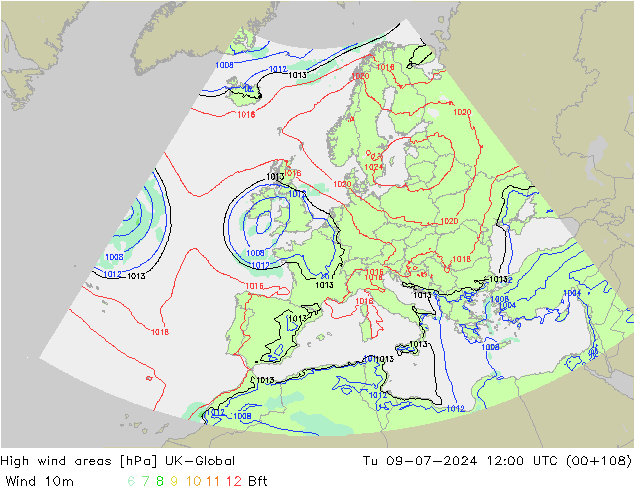 Windvelden UK-Global di 09.07.2024 12 UTC