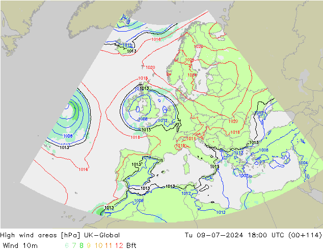 Windvelden UK-Global di 09.07.2024 18 UTC