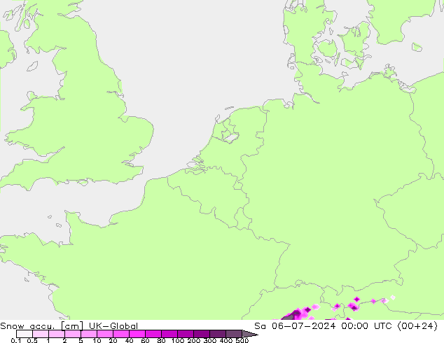 Totale sneeuw UK-Global za 06.07.2024 00 UTC
