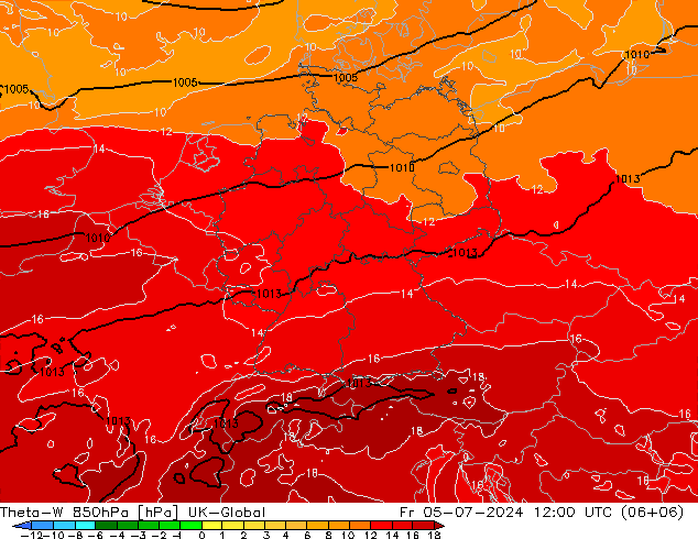 Theta-W 850hPa UK-Global vr 05.07.2024 12 UTC
