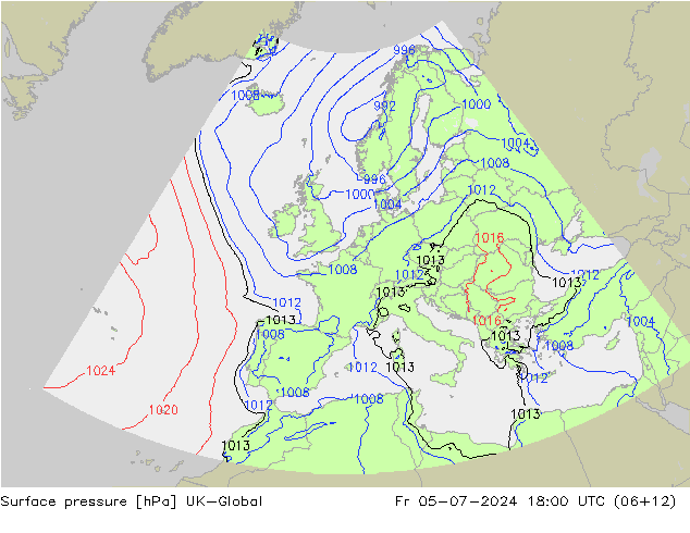 地面气压 UK-Global 星期五 05.07.2024 18 UTC