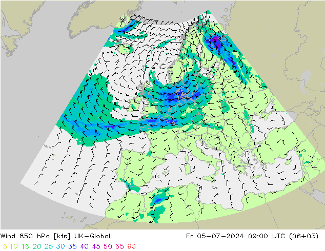 风 850 hPa UK-Global 星期五 05.07.2024 09 UTC