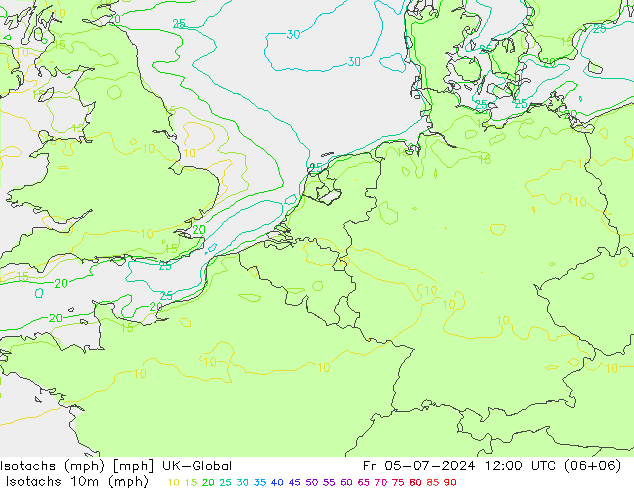 Isotachen (mph) UK-Global vr 05.07.2024 12 UTC