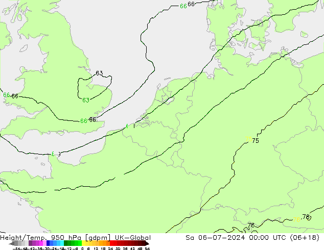 Hoogte/Temp. 950 hPa UK-Global za 06.07.2024 00 UTC