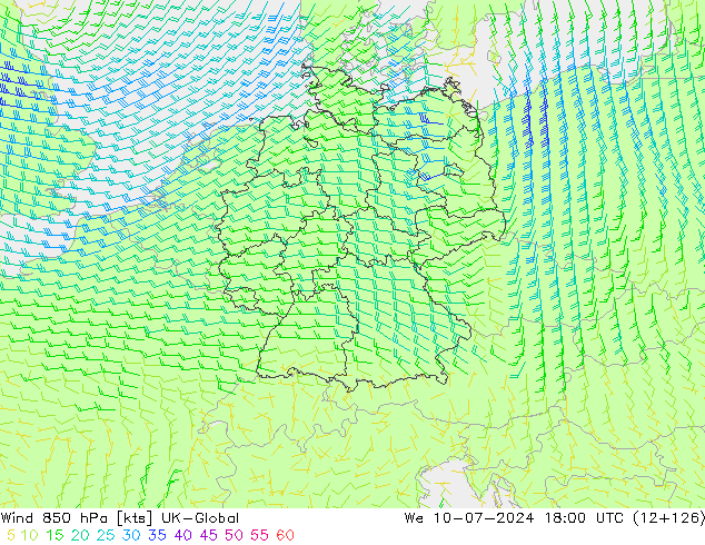 Wind 850 hPa UK-Global wo 10.07.2024 18 UTC
