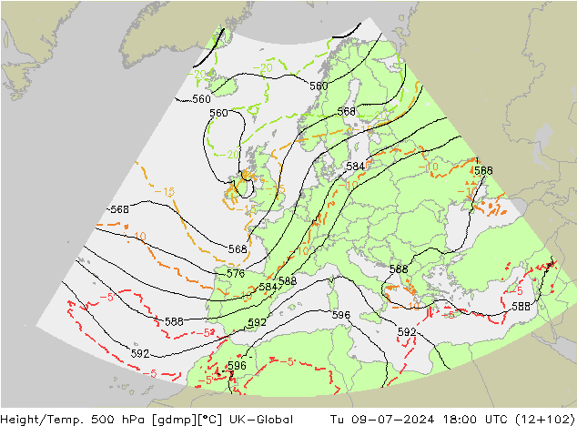 Hoogte/Temp. 500 hPa UK-Global di 09.07.2024 18 UTC