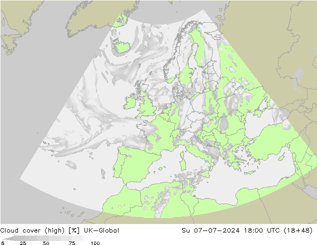 Bewolking (Hoog) UK-Global zo 07.07.2024 18 UTC