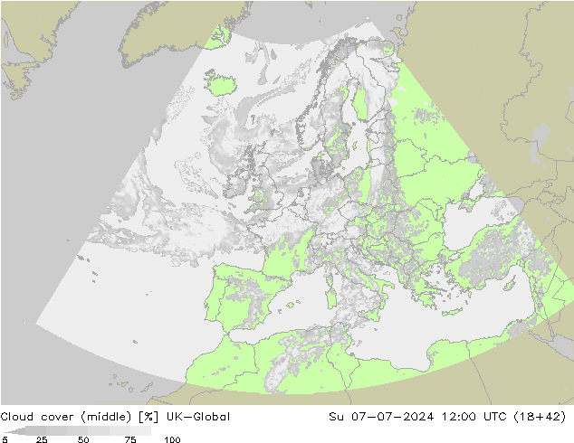 Bewolking (Middelb.) UK-Global zo 07.07.2024 12 UTC