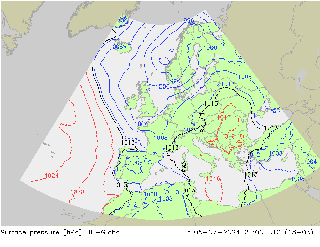 地面气压 UK-Global 星期五 05.07.2024 21 UTC