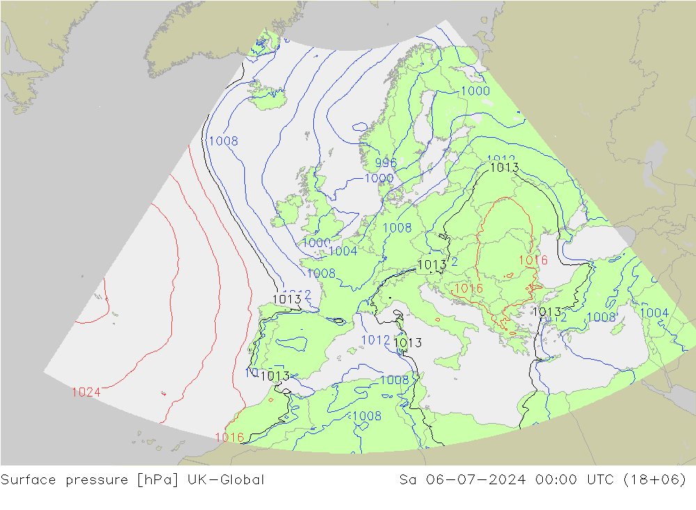 地面气压 UK-Global 星期六 06.07.2024 00 UTC