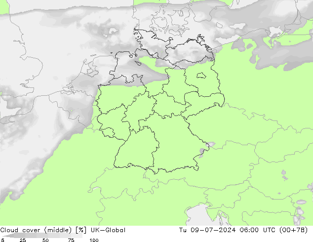 Bewolking (Middelb.) UK-Global di 09.07.2024 06 UTC